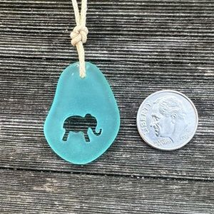 Carved Elephant Sea Glass Necklace in Seafoam Green